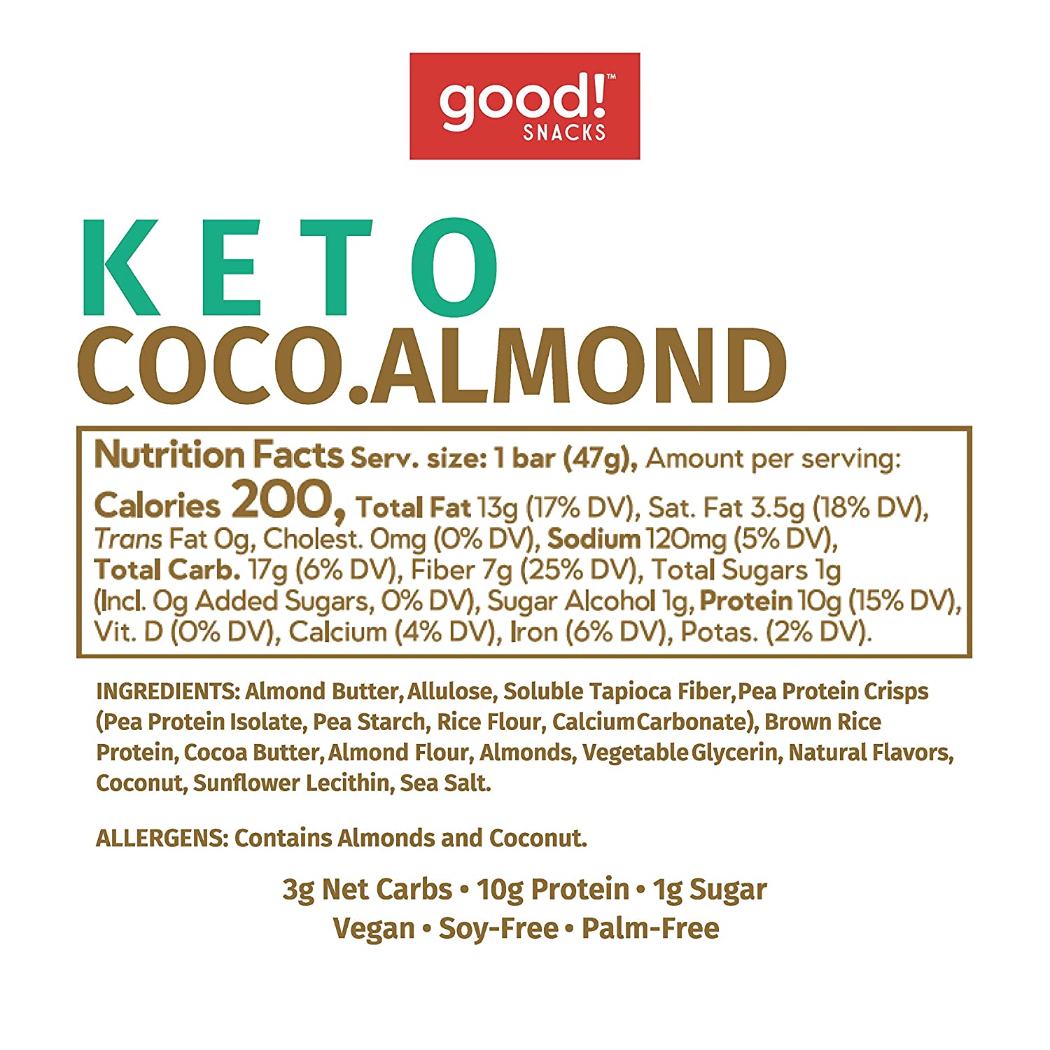 good!®KETO™ Coconut Almond vegan protein bar