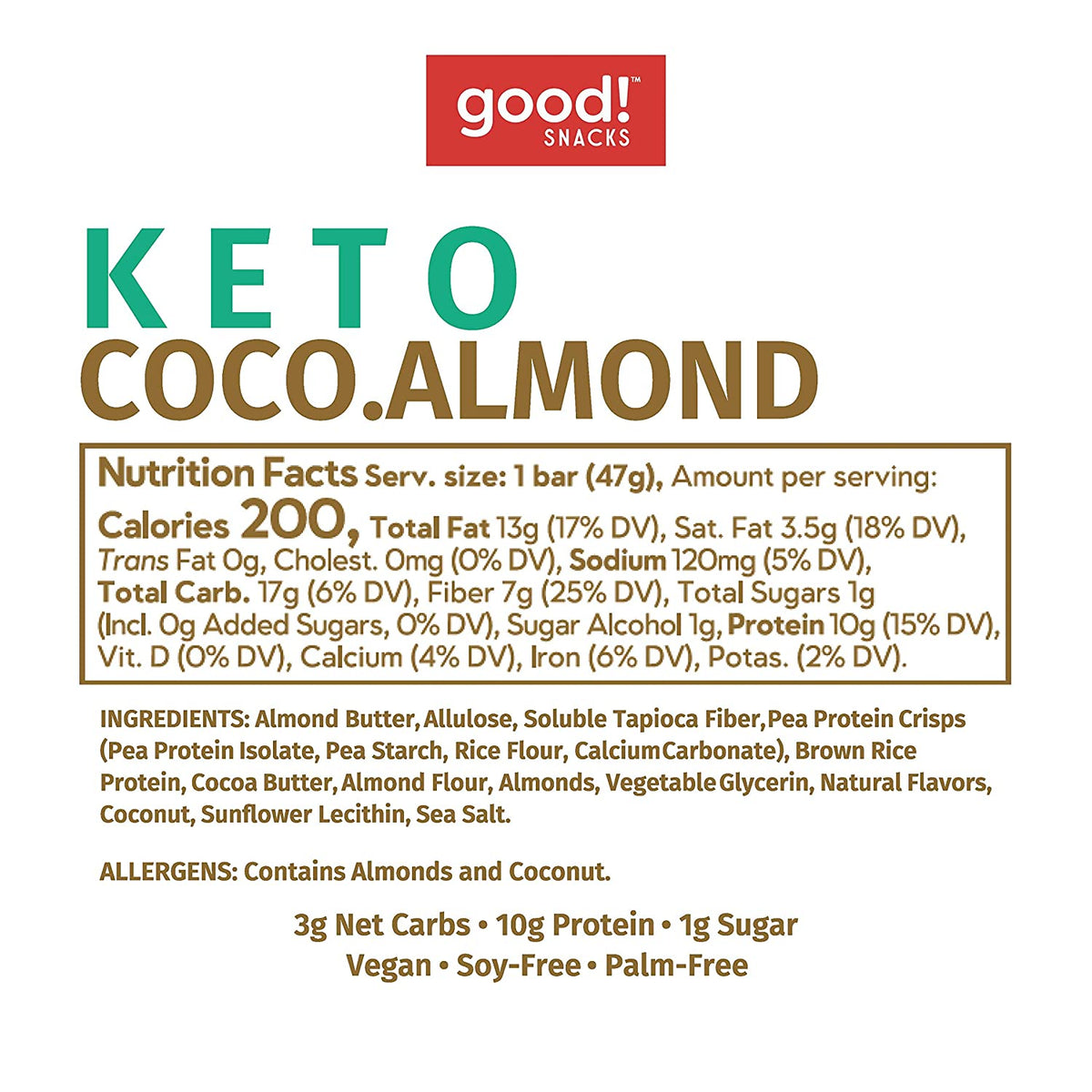 good!®KETO™ Coconut Almond vegan protein bar